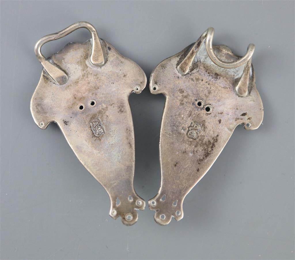 An early 20th century Art Nouveau silver and enamel set stylised belt buckle, makers marks only for Alwyn Carr,
